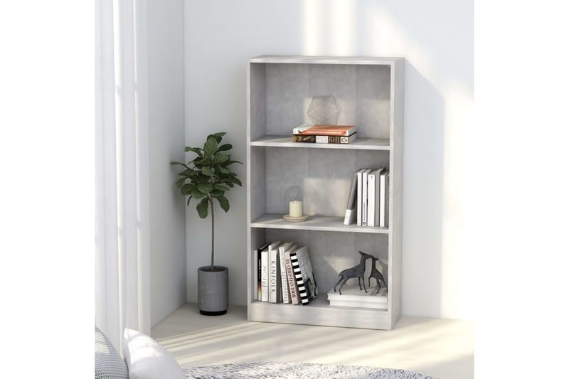 Bokhylla 3 hyllor betonggrå 60x24x108 cm spånskiva - Grå - Förvaring - Hyllor - Bokhylla