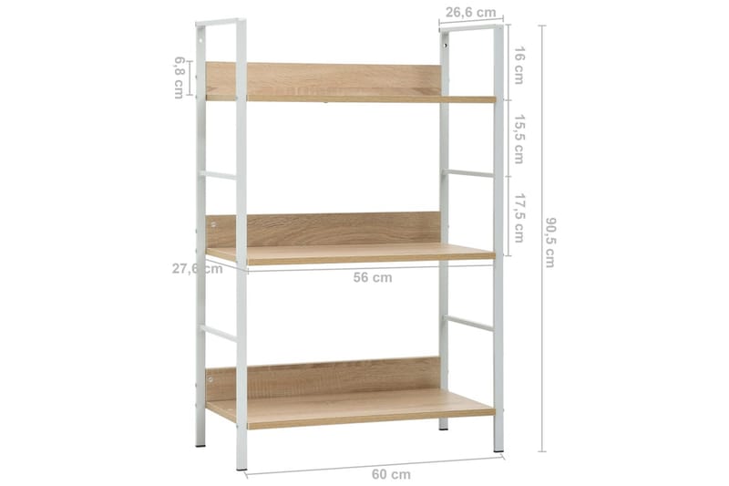 Bokhylla 3 hyllor ek 60x27,6x90,5 cm spånskiva - Brun - Förvaring - Hyllor - Bokhylla