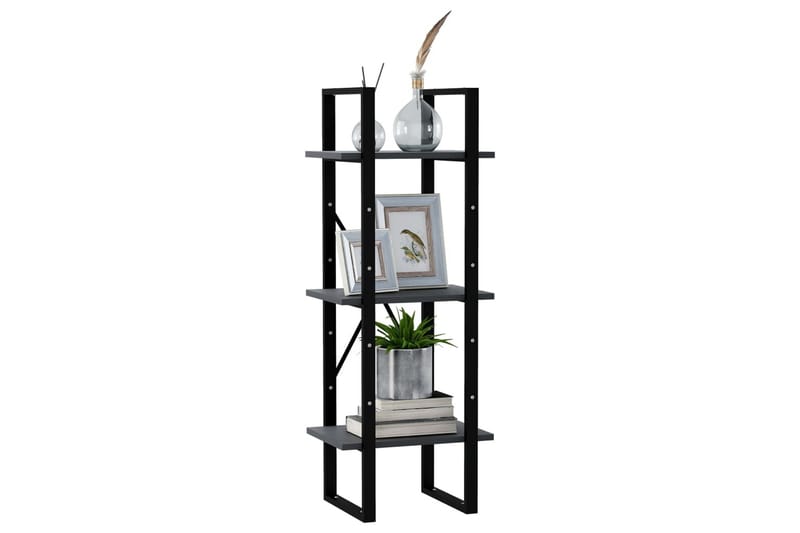 Bokhylla 3 hyllplan grå 40x30x105 cm massiv furu - Grå - Förvaring - Hyllor - Bokhylla