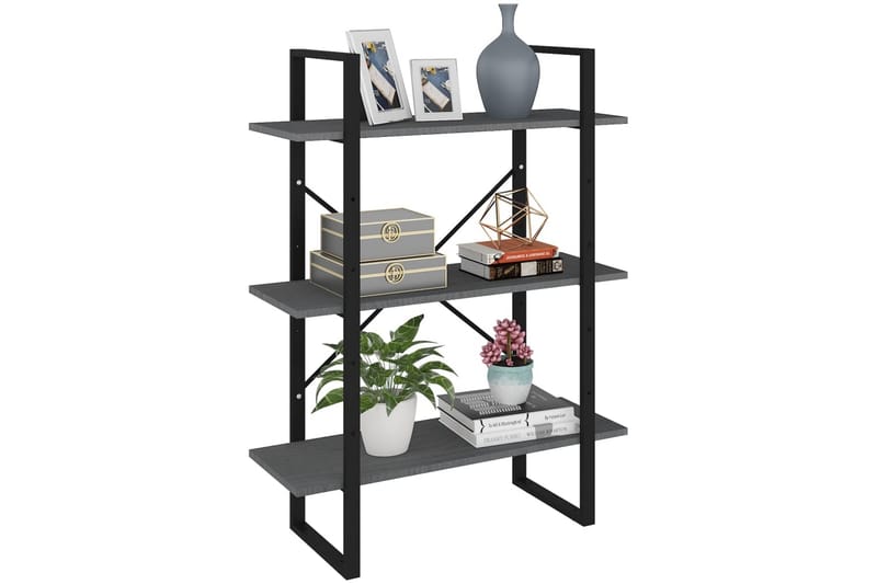 Bokhylla 3 hyllplan grå 80x30x105 cm massiv furu - Grå - Förvaring - Hyllor - Bokhylla