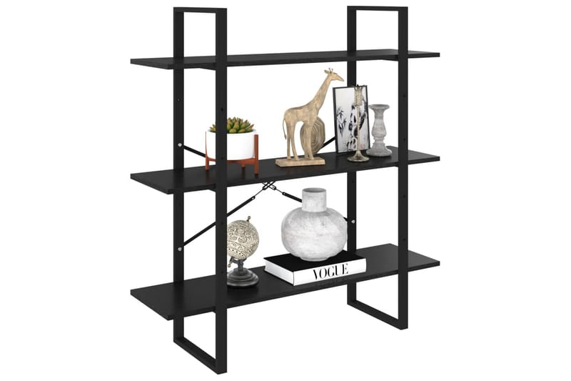 Bokhylla 3 hyllplan svart 100x30x105 cm massiv furu - Svart - Förvaring - Hyllor - Bokhylla