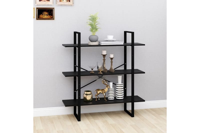 Bokhylla 3 hyllplan svart 100x30x105 cm massiv furu - Svart - Förvaring - Hyllor - Bokhylla
