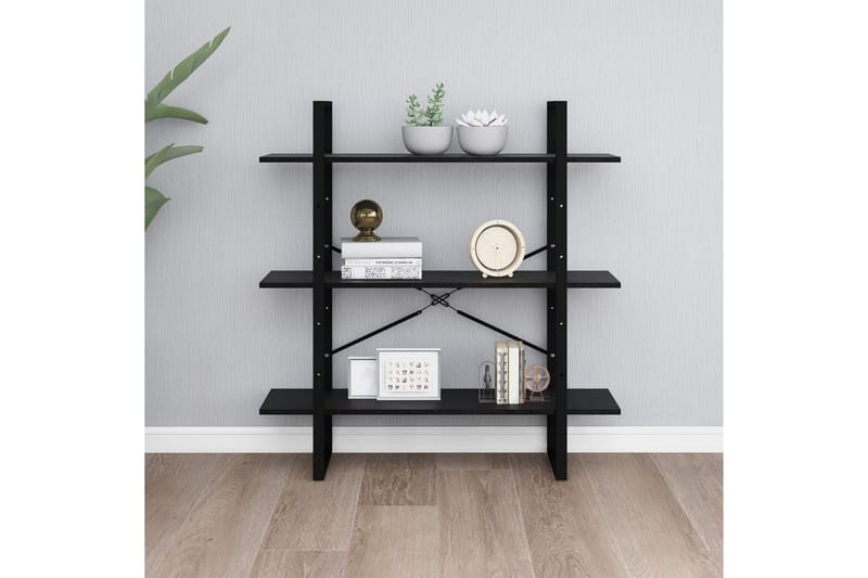 Bokhylla 3 hyllplan svart 100x30x105 cm massiv furu - Svart - Förvaring - Hyllor - Bokhylla