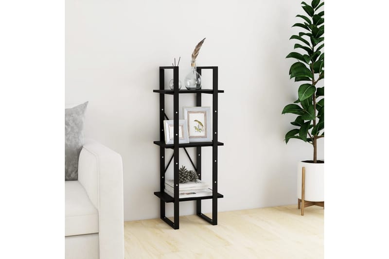 Bokhylla 3 hyllplan svart 40x30x105 cm massiv furu - Svart - Förvaring - Hyllor - Bokhylla