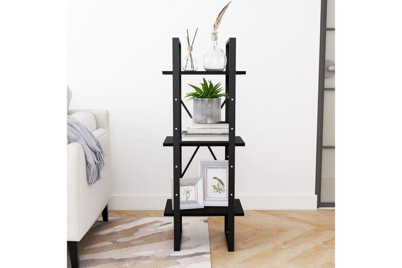 Bokhylla 3 hyllplan svart 40x30x105 cm massiv furu - Svart - Förvaring - Hyllor - Bokhylla