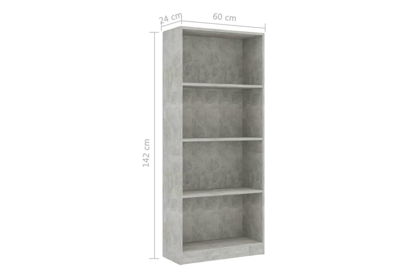 Bokhylla 4 hyllor betonggrå 60x24x142 cm spånskiva - Grå - Förvaring - Hyllor - Bokhylla