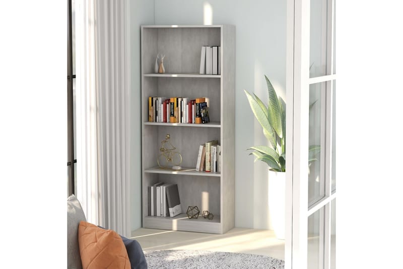 Bokhylla 4 hyllor betonggrå 60x24x142 cm spånskiva - Grå - Förvaring - Hyllor - Bokhylla