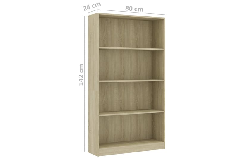 Bokhylla 4 hyllor sonoma-ek 80x24x142 cm spånskiva - Brun - Förvaring - Hyllor - Bokhylla
