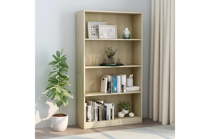 Bokhylla 4 hyllor sonoma-ek 80x24x142 cm spånskiva - Brun - Förvaring - Hyllor - Bokhylla