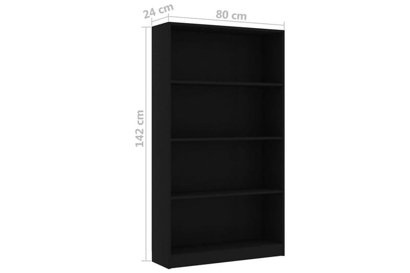 Bokhylla 4 hyllor svart 80x24x142 cm spånskiva - Svart - Förvaring - Hyllor - Bokhylla