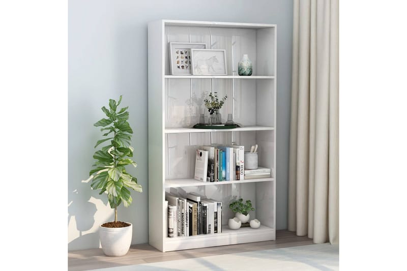 Bokhylla 4 hyllor vit högglans 80x24x142 cm spånskiva - Vit - Förvaring - Hyllor - Bokhylla