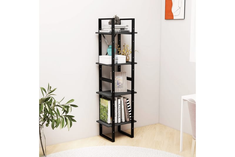 Bokhylla 4 hyllplan grå 40x30x140 cm massiv furu - Grå - Förvaring - Hyllor - Bokhylla