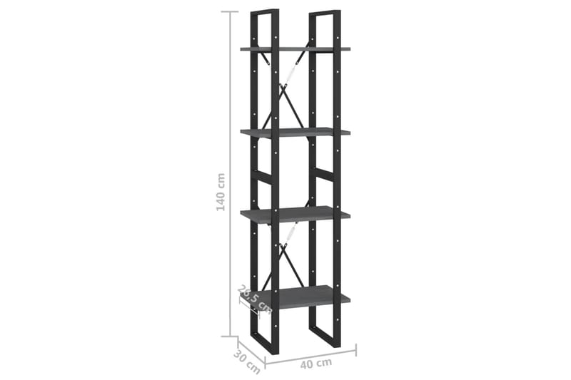 Bokhylla 4 hyllplan grå 40x30x140 cm massiv furu - Grå - Förvaring - Hyllor - Bokhylla