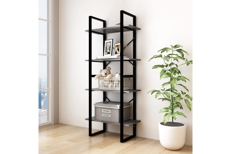 Bokhylla 4 hyllplan grå 60x30x140 cm massiv furu - Grå - Förvaring - Hyllor - Bokhylla