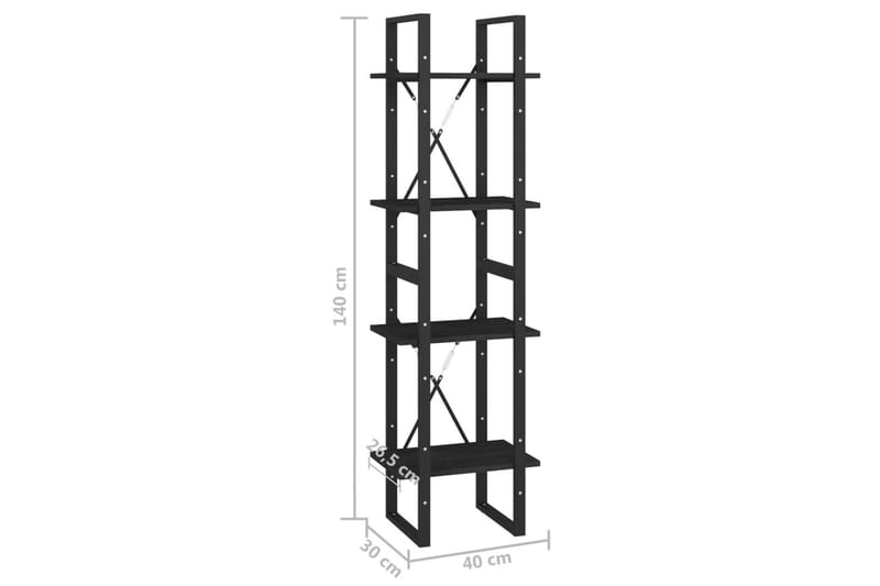 Bokhylla 4 hyllplan svart 40x30x140 cm massiv furu - Mörkgrå - Bokhylla