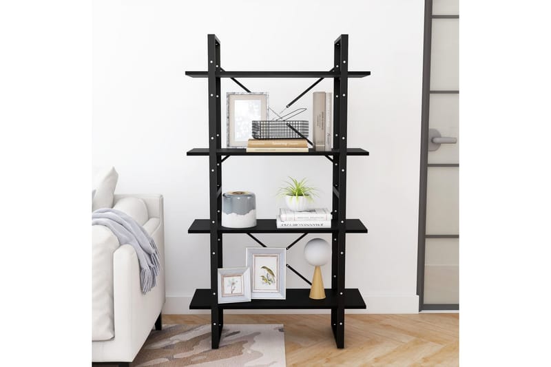 Bokhylla 4 hyllplan svart 80x30x140 cm massiv furu - Svart - Förvaring - Hyllor - Bokhylla
