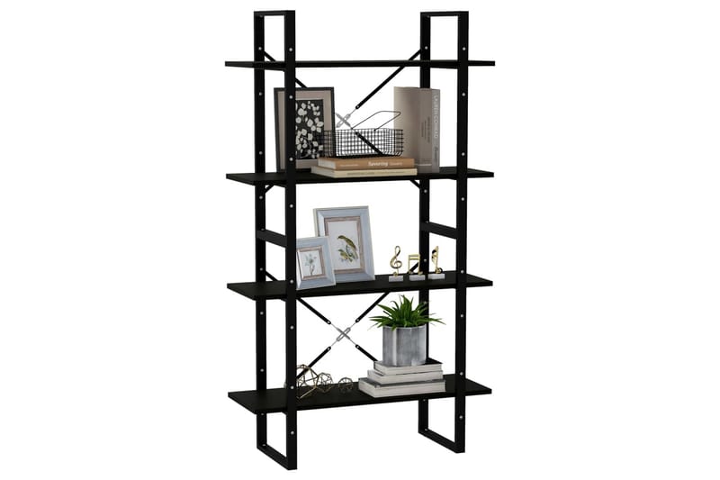 Bokhylla 4 hyllplan svart 80x30x140 cm massiv furu - Svart - Förvaring - Hyllor - Bokhylla
