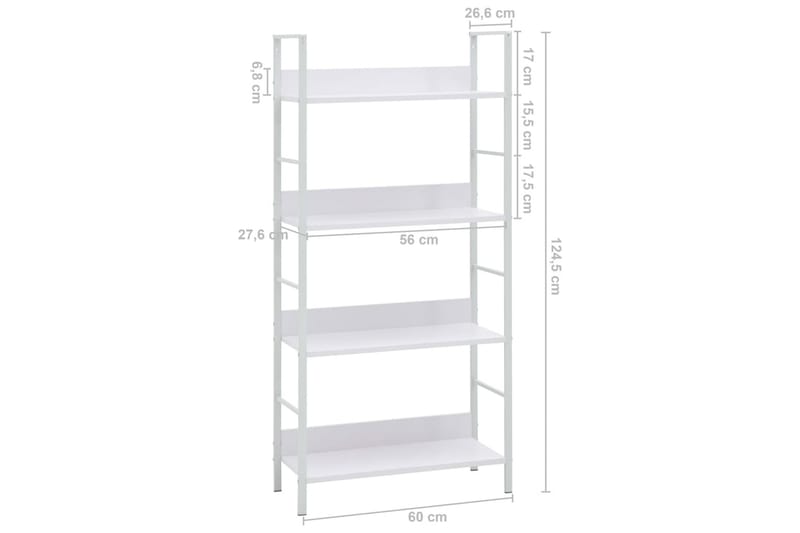 Bokhylla 4 hyllplan vit 60x27,6x124,5 cm spånskiva - Vit - Förvaring - Hyllor - Bokhylla