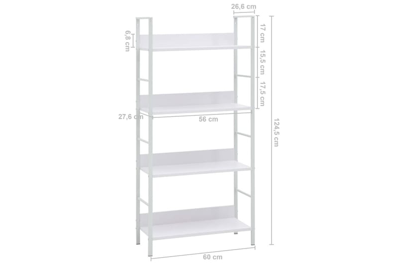 Bokhylla 4 hyllplan vit 60x27,6x124,5 cm spånskiva - Vit - Bokhylla