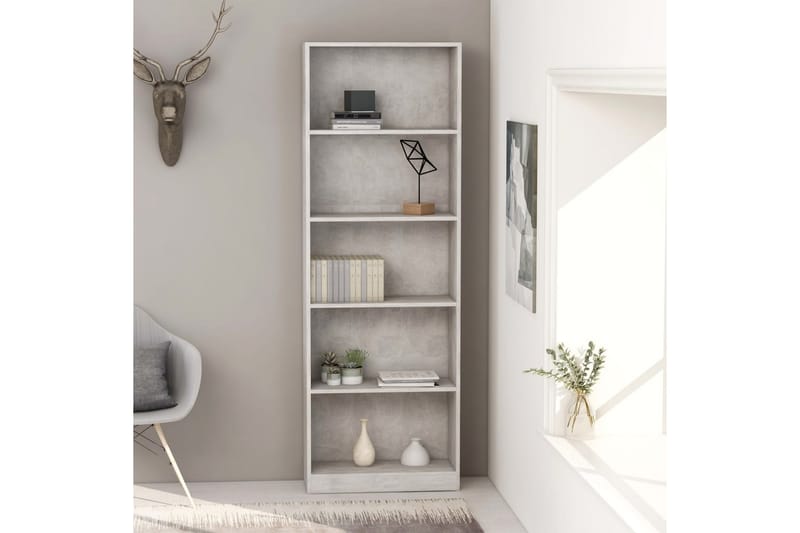 Bokhylla 5 hyllor betonggrå 60x24x175 cm spånskiva - Grå - Förvaring - Hyllor - Bokhylla