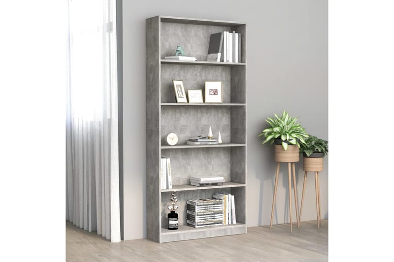 Bokhylla 5 hyllor betonggrå 80x24x175 cm spånskiva - Grå - Förvaring - Hyllor - Bokhylla