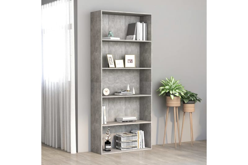 Bokhylla 5 hyllor betonggrå 80x30x189 cm spånskiva - Grå - Förvaring - Hyllor - Bokhylla