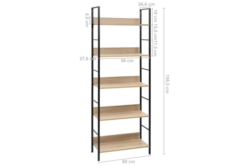 Bokhylla 5 hyllor ek 60x27,6x158,5 cm spånskiva - Brun - Förvaring - Hyllor - Bokhylla