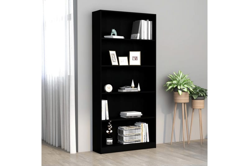 Bokhylla 5 hyllor svart 80x24x175 cm spånskiva - Svart - Förvaring - Hyllor - Bokhylla