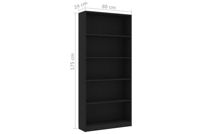 Bokhylla 5 hyllor svart 80x24x175 cm spånskiva - Svart - Förvaring - Hyllor - Bokhylla