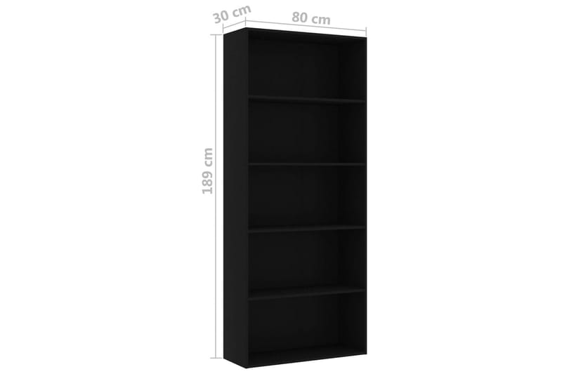 Bokhylla 5 hyllor svart 80x30x189 cm spånskiva - Svart - Förvaring - Hyllor - Bokhylla