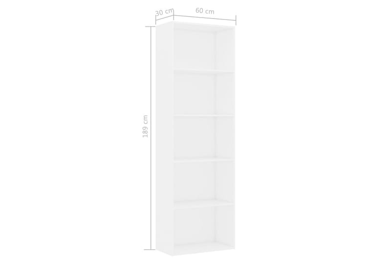 Bokhylla 5 hyllor vit 60x30x189 cm spånskiva - Vit - Förvaring - Hyllor - Bokhylla