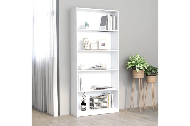 Bokhylla 5 hyllor vit 80x24x175 cm spånskiva - Vit - Förvaring - Hyllor - Bokhylla