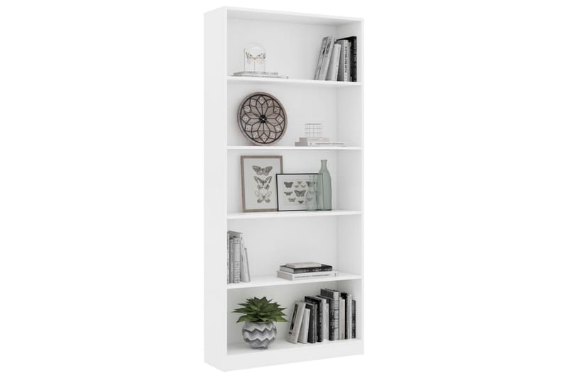 Bokhylla 5 hyllor vit 80x24x175 cm spånskiva - Vit - Förvaring - Hyllor - Bokhylla