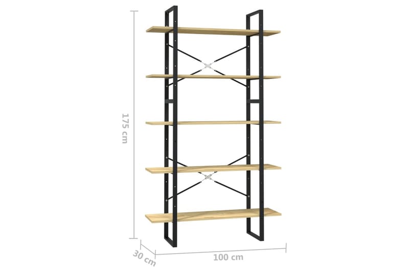 Bokhylla 5 hyllplan 100x30x175 cm furu - Brun - Förvaring - Hyllor - Bokhylla