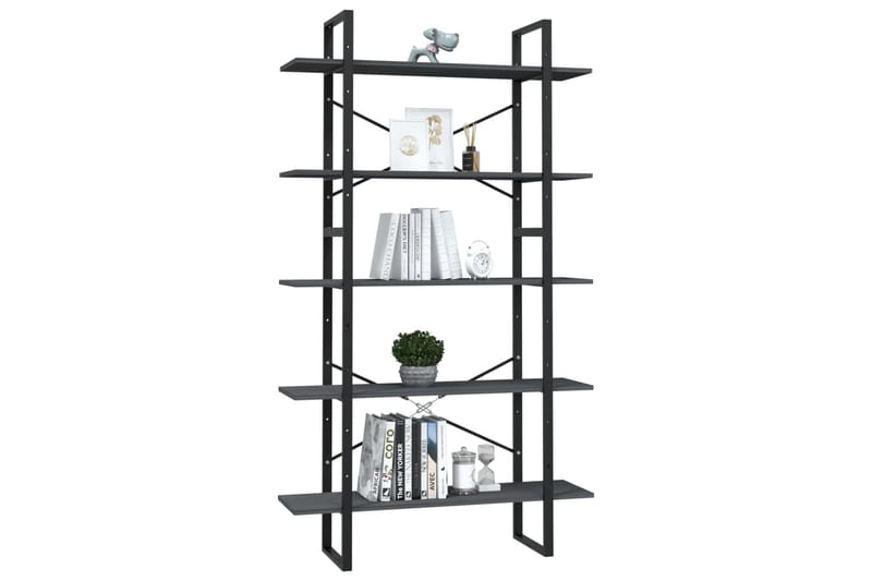 Bokhylla 5 hyllplan grå 100x30x175 cm furu - Grå - Förvaring - Hyllor - Bokhylla