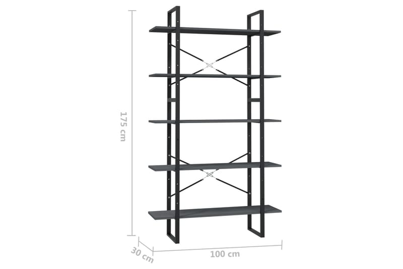 Bokhylla 5 hyllplan grå 100x30x175 cm furu - Grå - Förvaring - Hyllor - Bokhylla