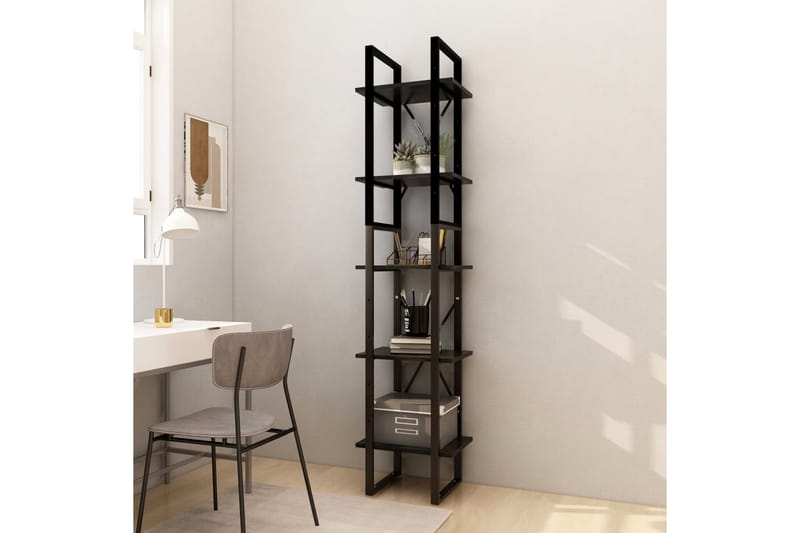 Bokhylla 5 hyllplan svart 40x30x175 cm furu - Svart - Förvaring - Hyllor - Bokhylla