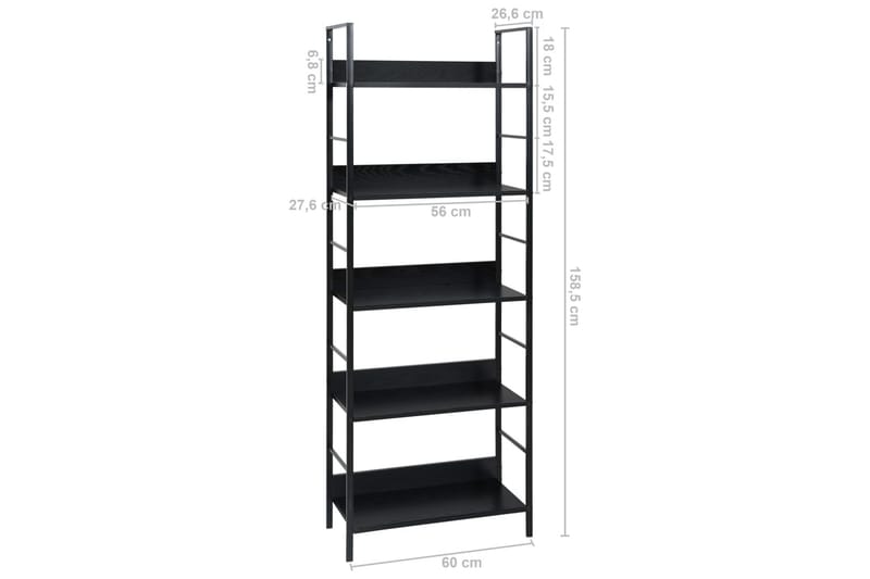 Bokhylla 5 hyllplan svart 60x27,6x158,5 cm spånskiva - Svart - Förvaring - Hyllor - Bokhylla