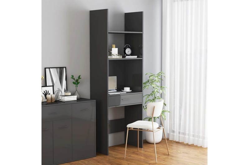 Bokhylla grå högglans 60x35x180 cm spånskiva - Grå - Förvaring - Hyllor - Bokhylla