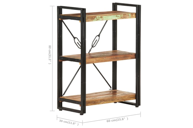 Bokhylla med 3 hyllor 60x30x80 cm massivt återvunnet trä - Flerfärgad - Förvaring - Hyllor - Bokhylla