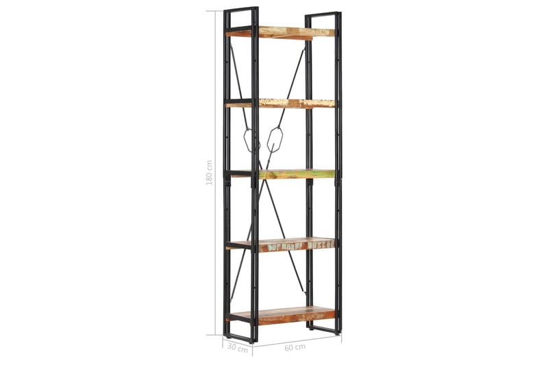 Bokhylla med 5 hyllor 60x30x180 cm massivt återvunnet trä - Brun - Förvaring - Hyllor - Bokhylla