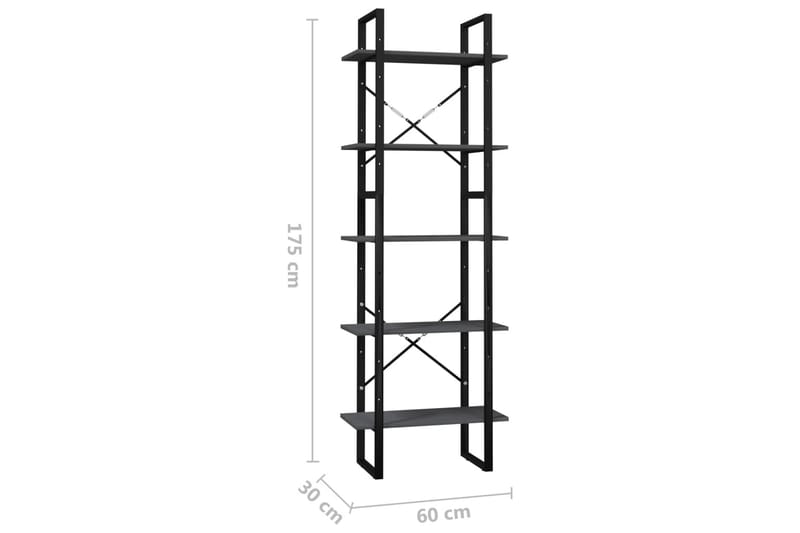 Bokhylla med 5 hyllplan grå 60x30x175 cm furu - Grå - Förvaring - Hyllor - Bokhylla