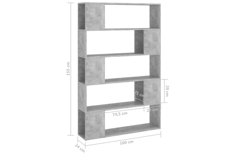 Bokhylla Rumsavdelare betonggrå 100x24x155 cm spånskiva - Grå - Förvaring - Hyllor - Bokhylla