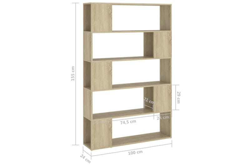 Bokhylla Rumsavdelare sonoma-ek 100x24x155 cm spånskiva - Brun - Förvaring - Hyllor - Bokhylla