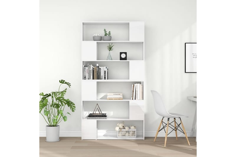 Bokhylla Rumsavdelare vit högglans 100x24x188 cm - Vit högglans - Förvaring - Hyllor - Bokhylla