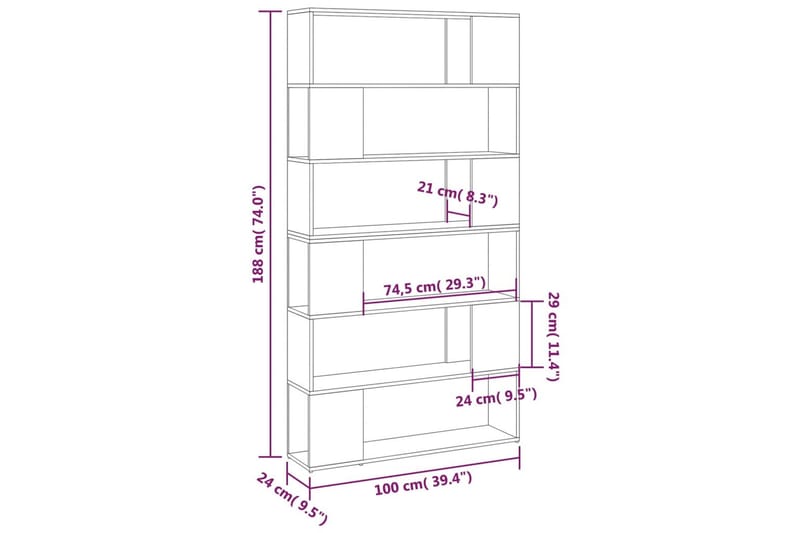 Bokhylla Rumsavdelare vit högglans 100x24x188 cm - Vit högglans - Bokhylla