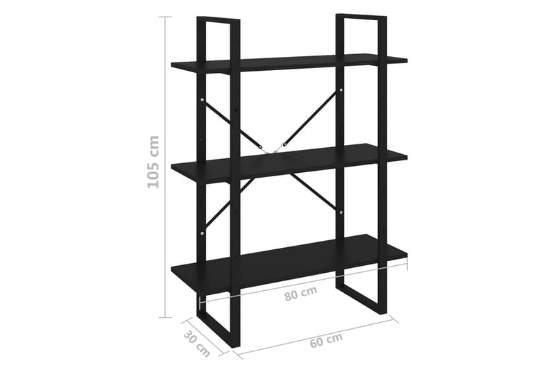 Bokhylla svart 80x30x105 cm spånskiva - Svart - Bokhylla