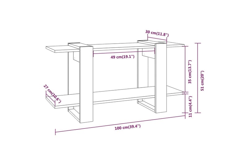 Bokhylla vit högglans 100x30x51 cm konstruerat trä - Vit - Förvaring - Hyllor - Bokhylla