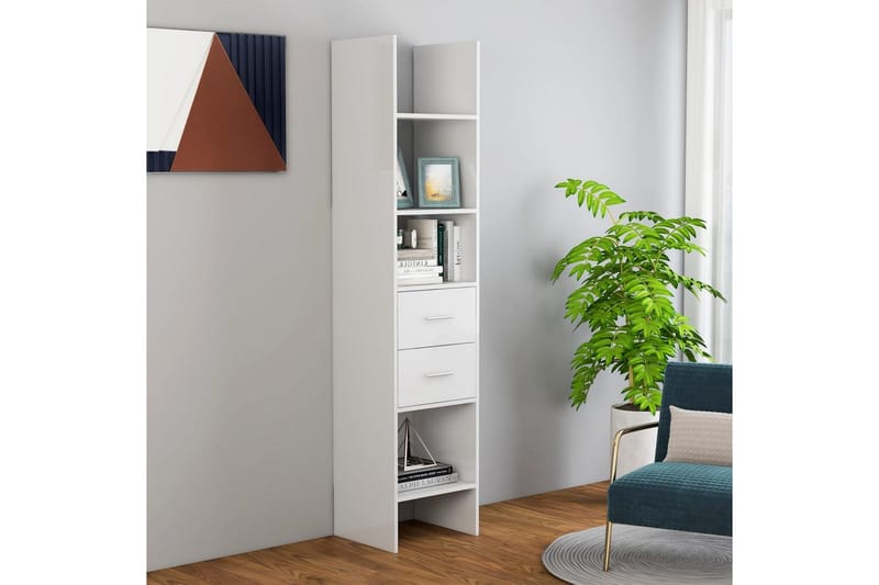 Bokhylla vit högglans 40x35x180 cm spånskiva - Vit - Förvaring - Hyllor - Bokhylla