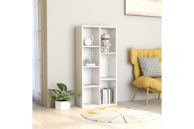Bokhylla vit högglans 50x25x106 cm spånskiva - Vit - Förvaring - Hyllor - Bokhylla